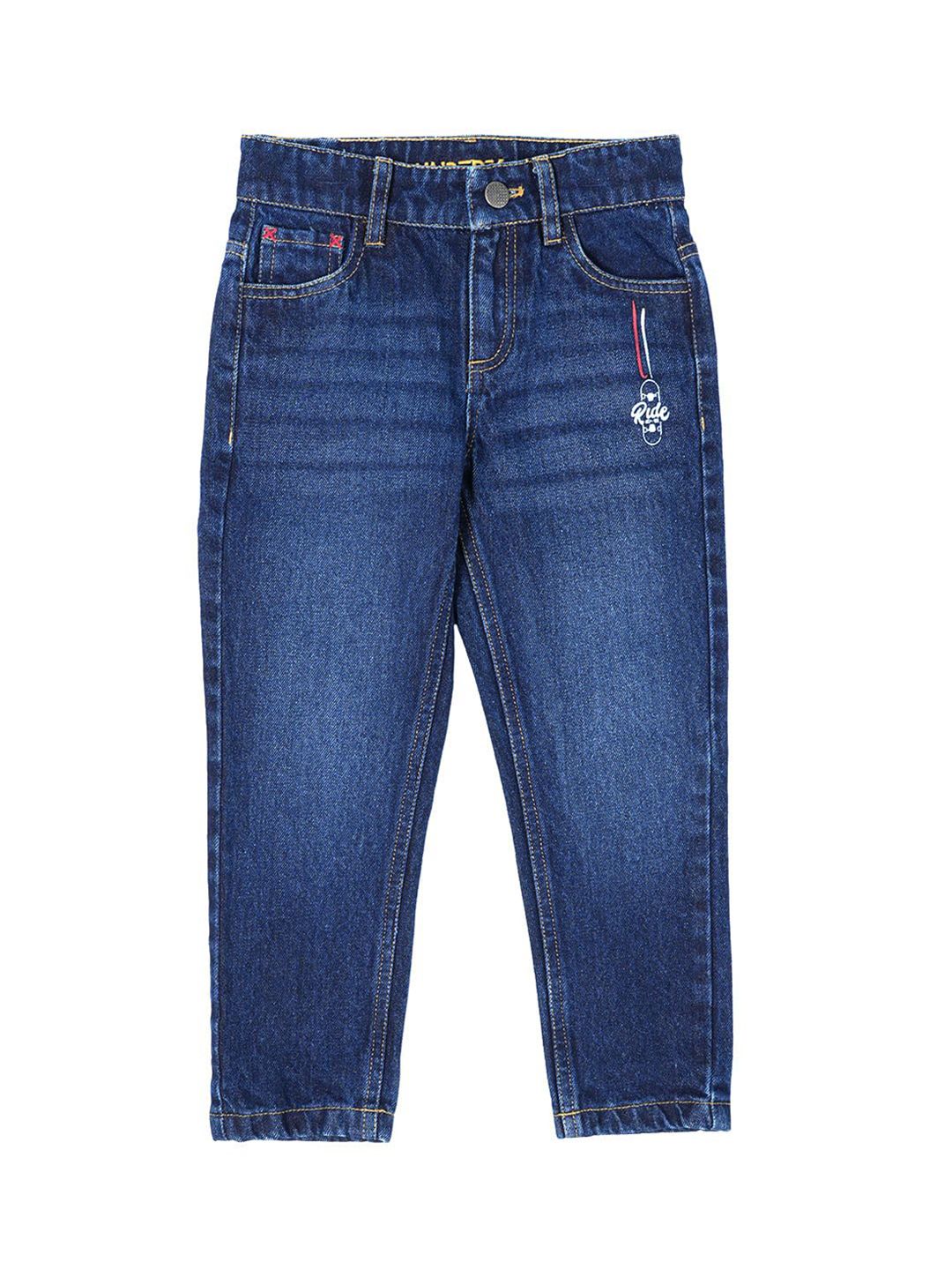 UNDER FOURTEEN ONLY Boys Slim Fit Mid-Rise Light Fade Jeans With Embroidered Details