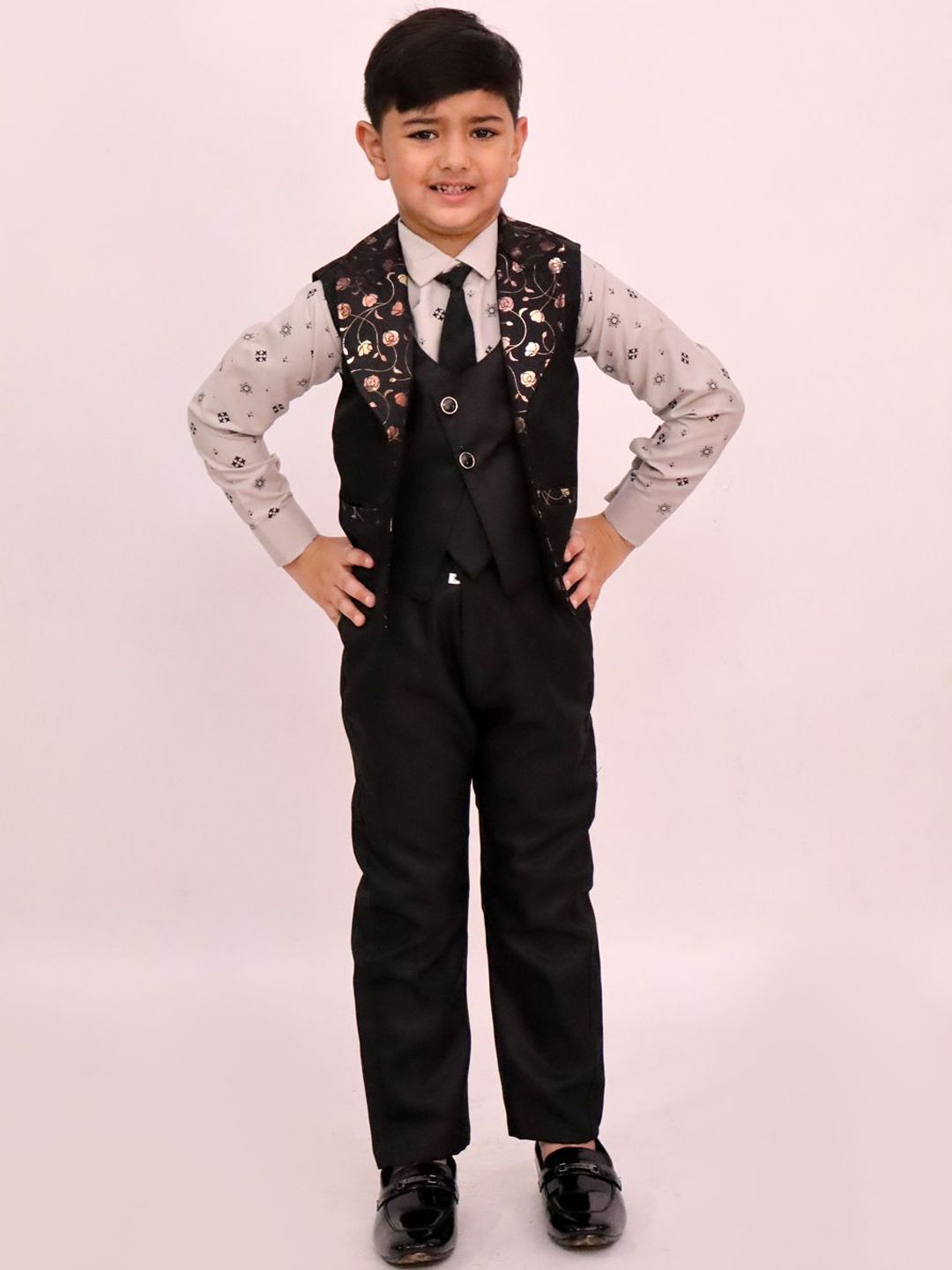 BAESD Boys Printed Single-Breasted Three-Piece Suits With Tie