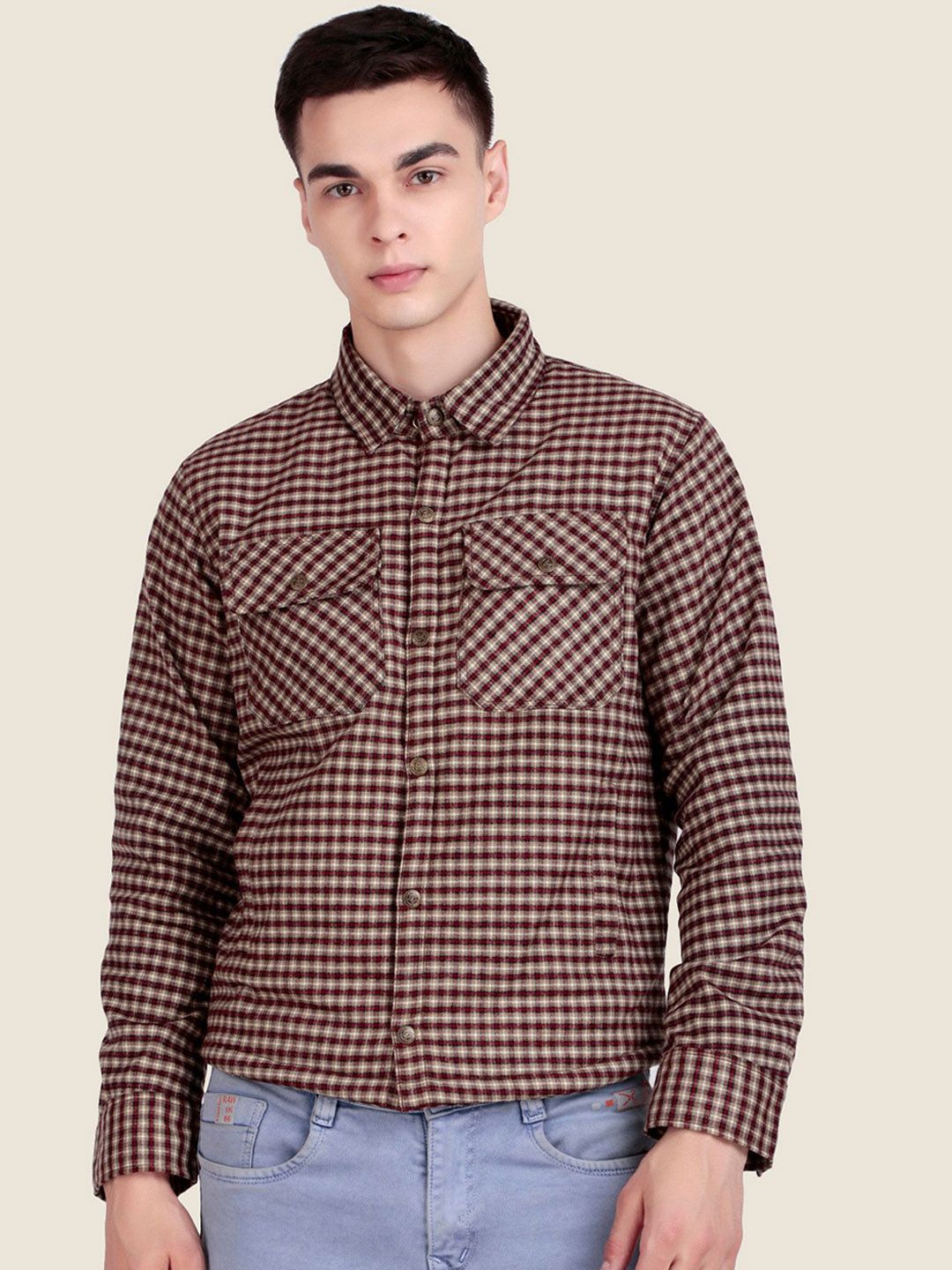 Leather Retail Men Spread Collar Checked Lightweight Woollen Tailored Jacket