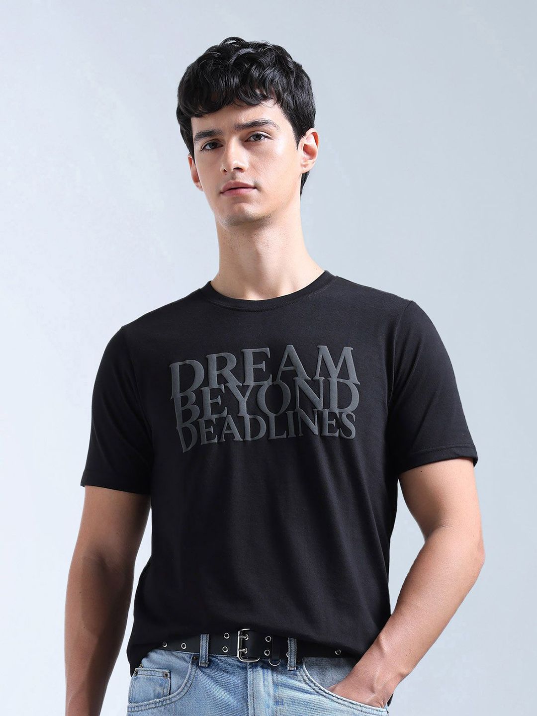 Flying Machine Typography Printed Round Neck T-shirt
