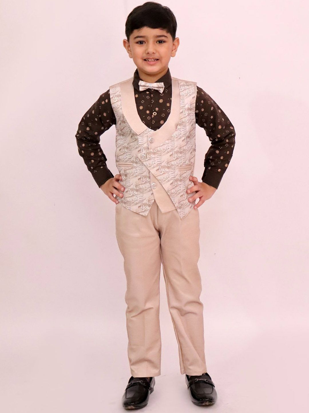 BAESD Boys Printed Single-Breasted Three-Piece Suits With Bowtie