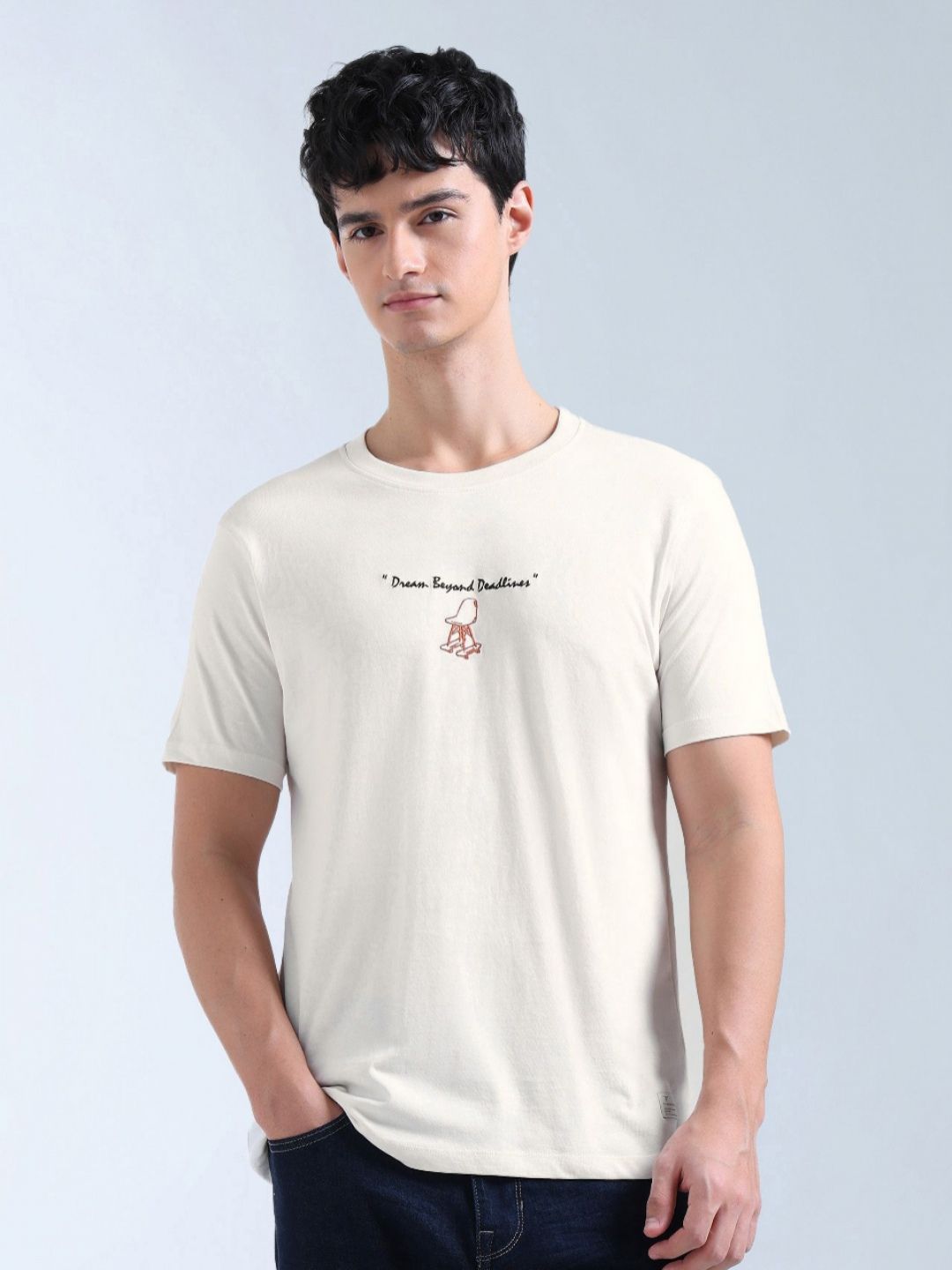 Flying Machine Men Graphic Printed Round Neck Pure Cotton T-shirt