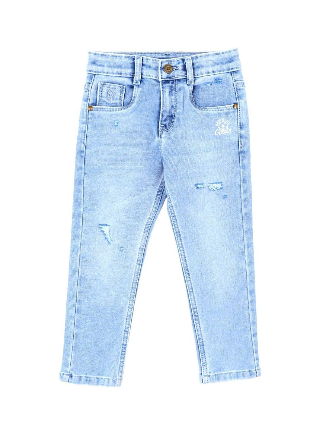 UNDER FOURTEEN ONLY Boys Slim Fit Mid-Rise Low Distress Light Fade Jeans