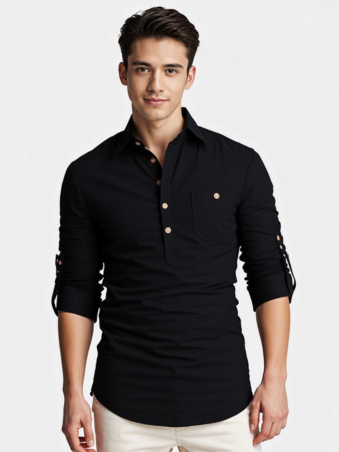 Yugnik Men Cotton Band Collar Kurta