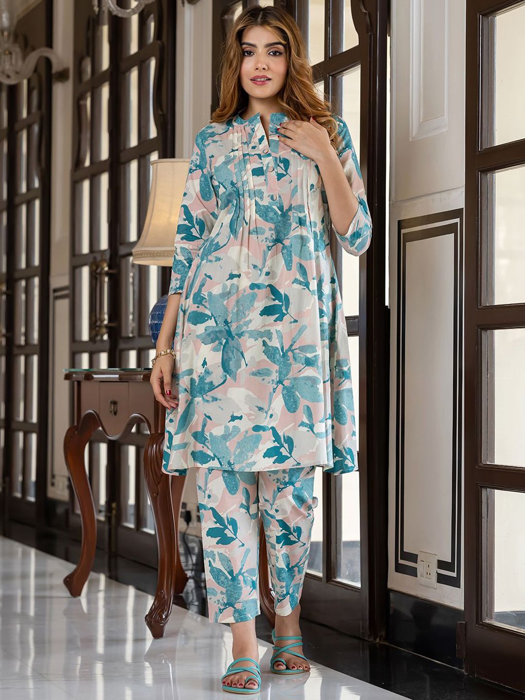 KALINI Women Printed Pure Cotton Tunic & Trousers Co-Ord Set