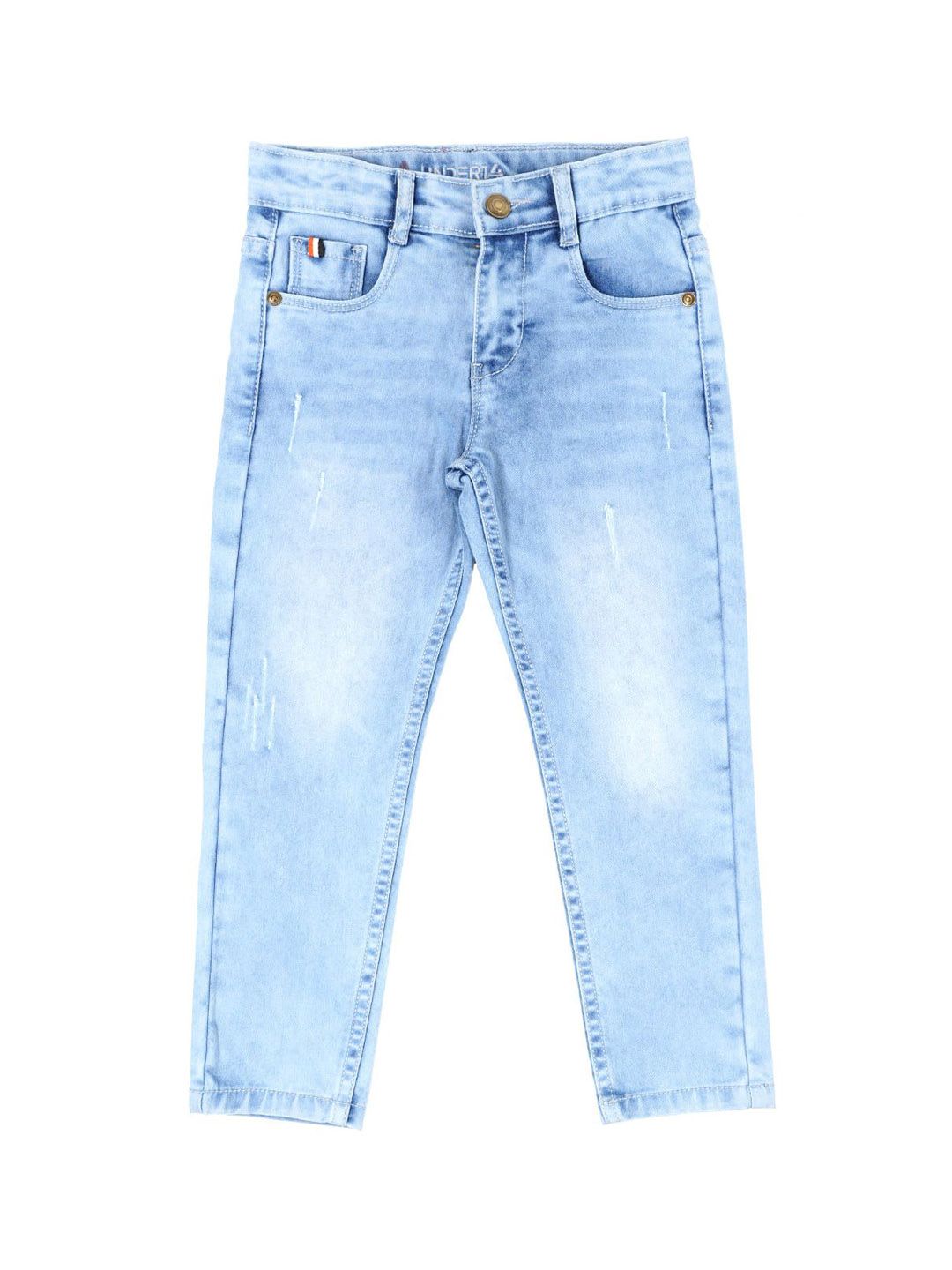 UNDER FOURTEEN ONLY Boys Slim Fit Mid-Rise Low Distress Heavy Fade Jeans
