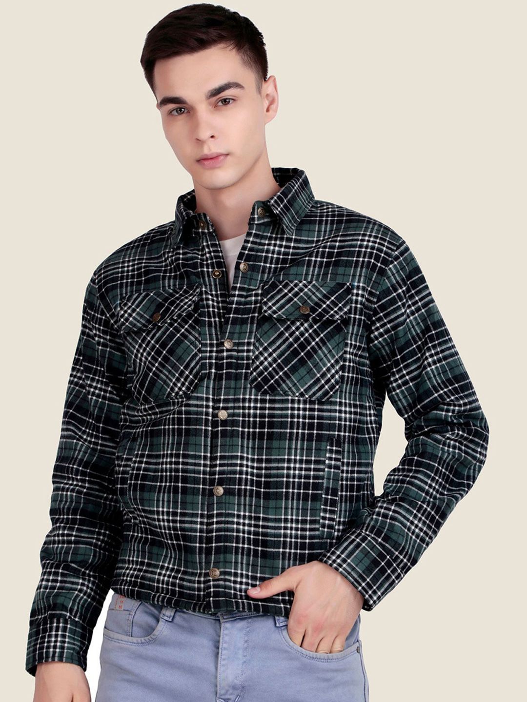 Leather Retail Men Spread Collar Checked Lightweight Woollen Tailored Jacket