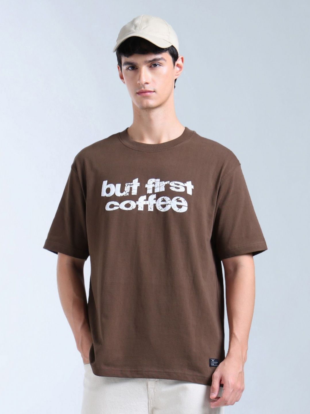 Flying Machine Men Typography Printed Round Neck Pure Cotton Relaxed Fit T-shirt