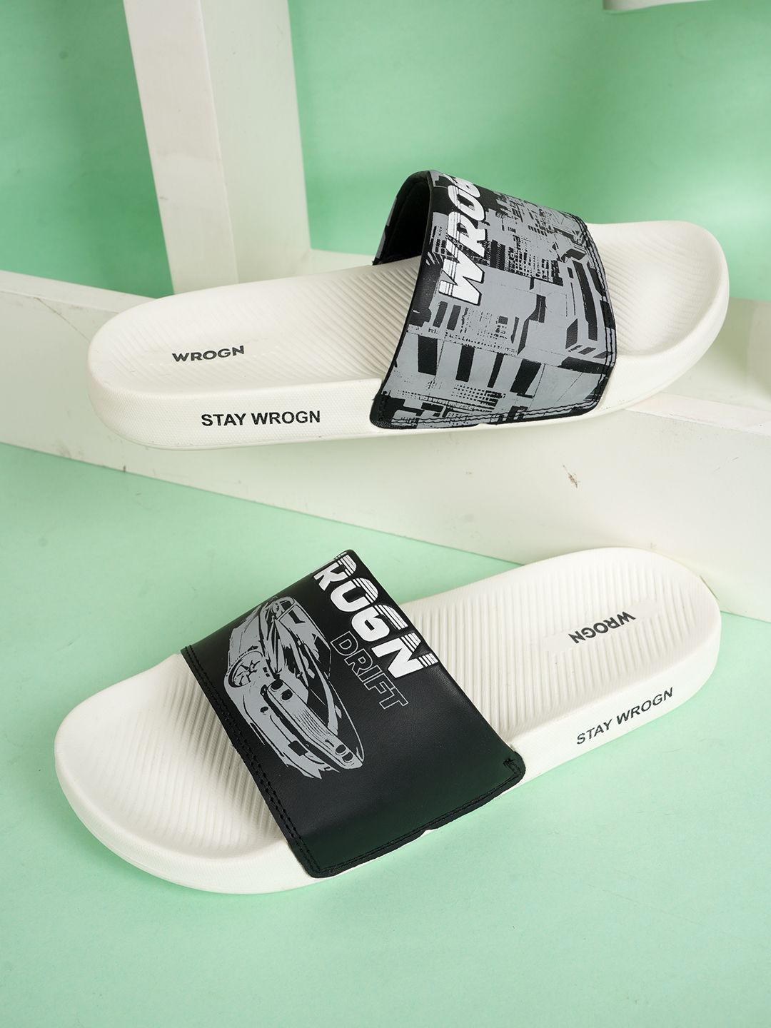 WROGN Men Printed Sliders Flip Flops