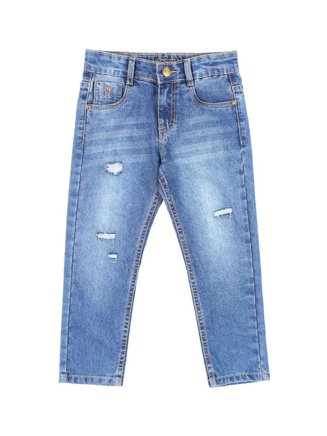 UNDER FOURTEEN ONLY Boys Slim Fit Mid-Rise Low Distress Light Fade Jeans