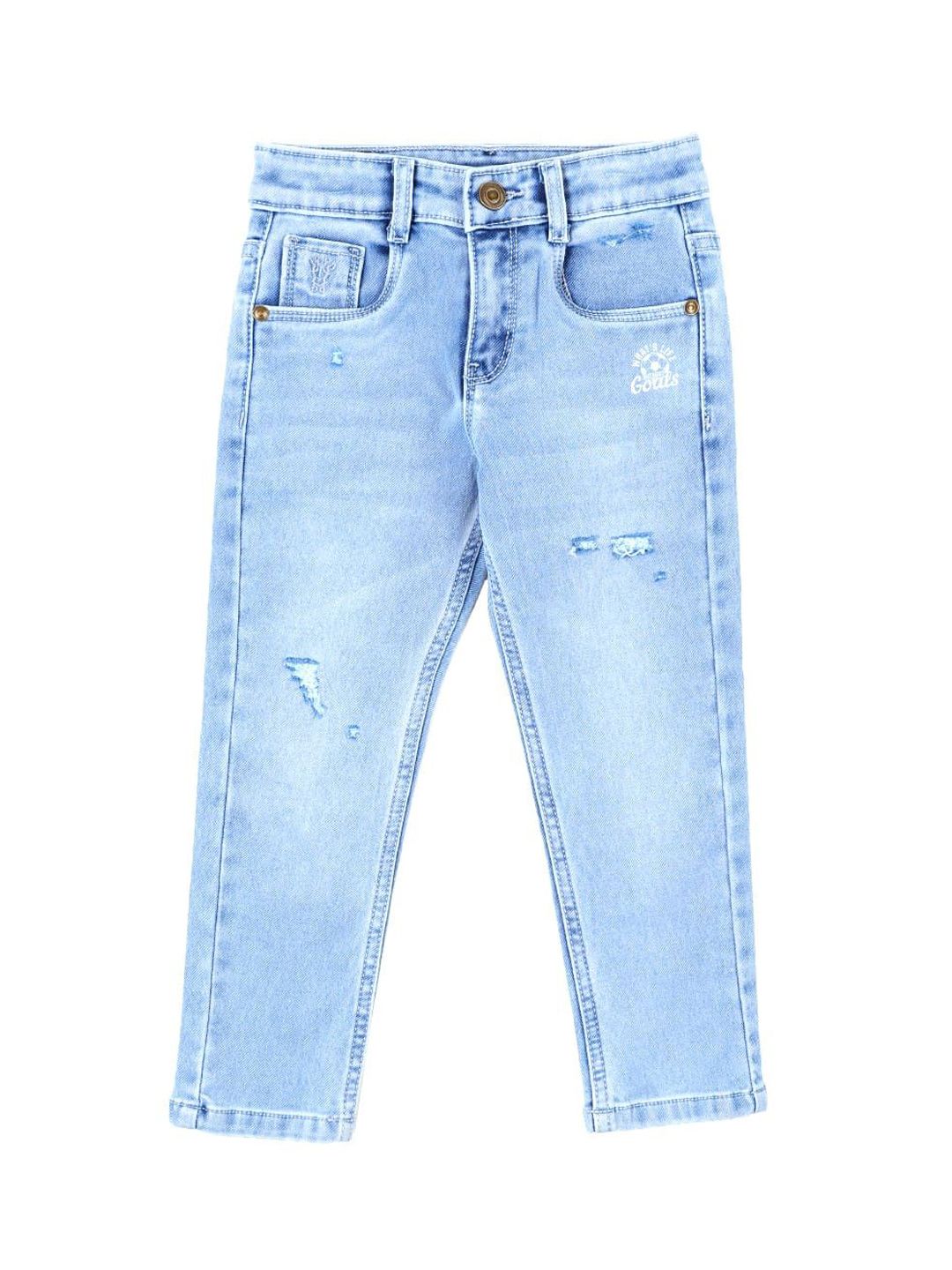 UNDER FOURTEEN ONLY Boys Slim Fit Mid-Rise Low Distress Light Fade Cotton Jeans