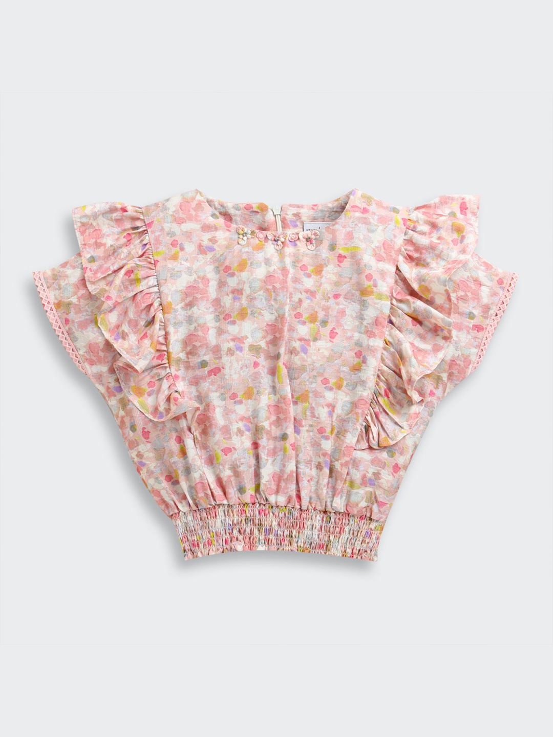 Tiny Girl Girls Printed Ruffles Cinched Waist Crop Top