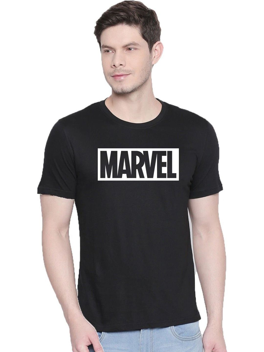 Organic Chics Men Marvel Typography Printed Round Neck Cotton T-shirt