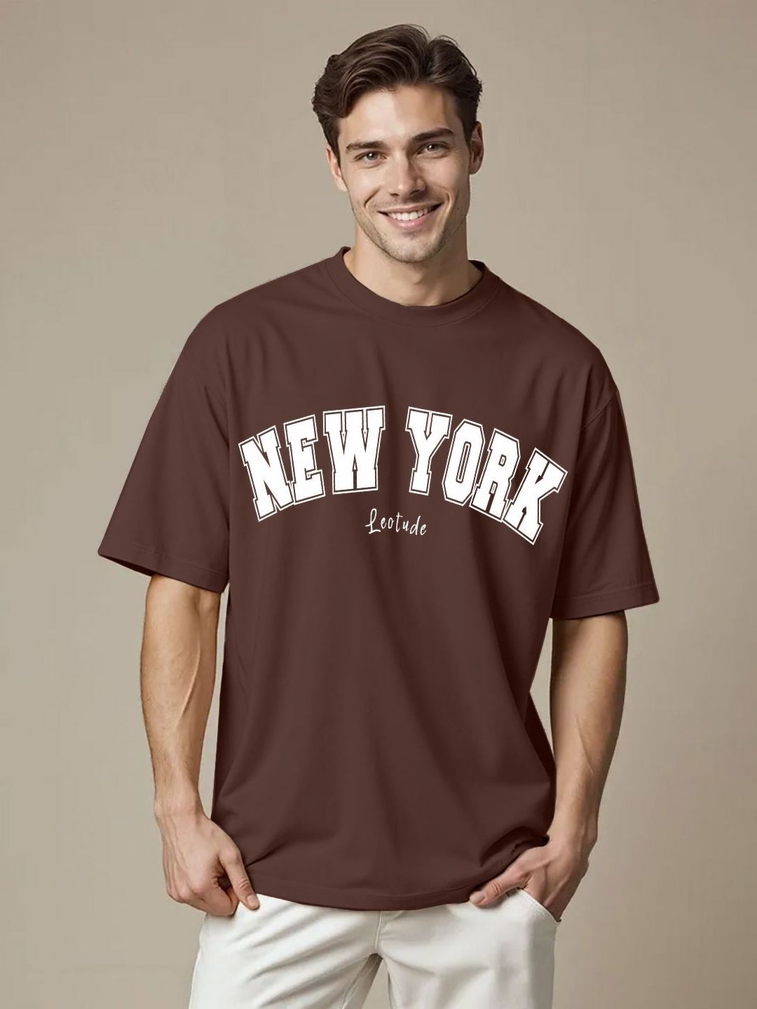Leotude Men Typography Printed Round Neck Oversized T-shirt