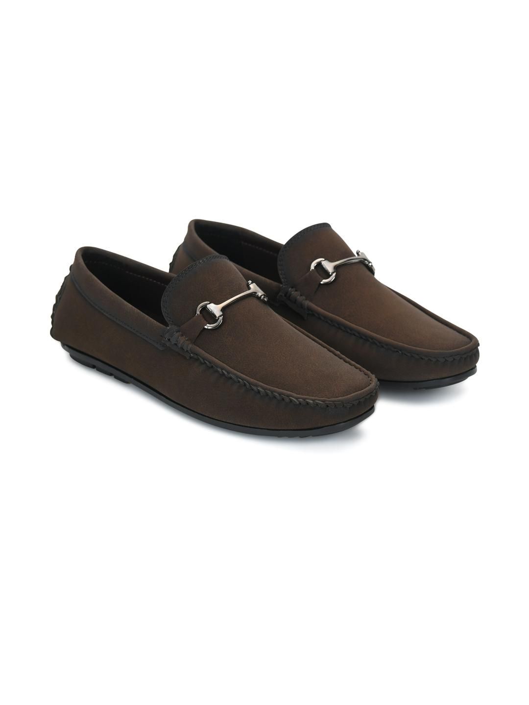 STEPHORN Men Horsebit Buckle Suede Loafers