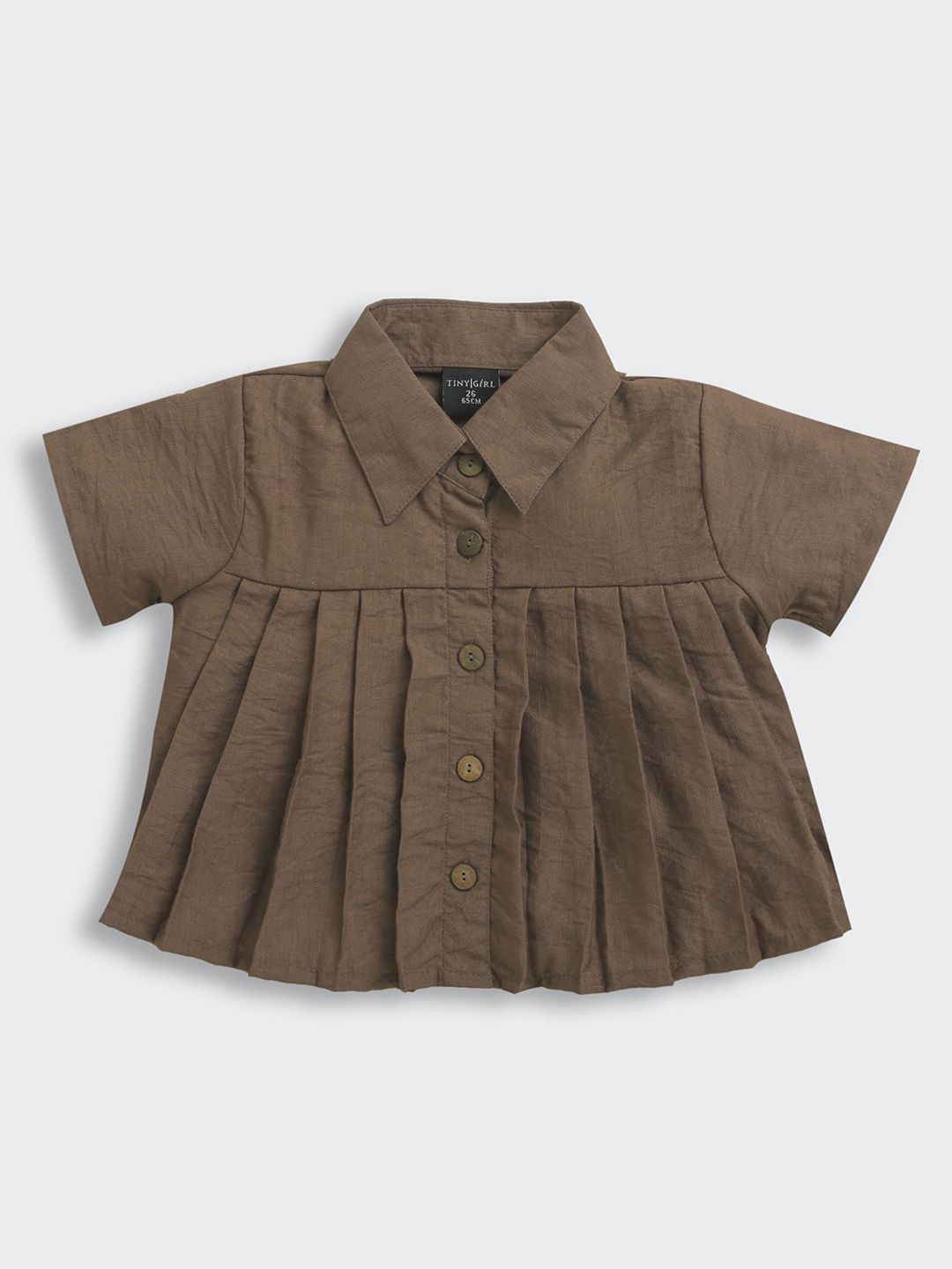 Tiny Girl Accordion Pleats Shirt Style Crop Top