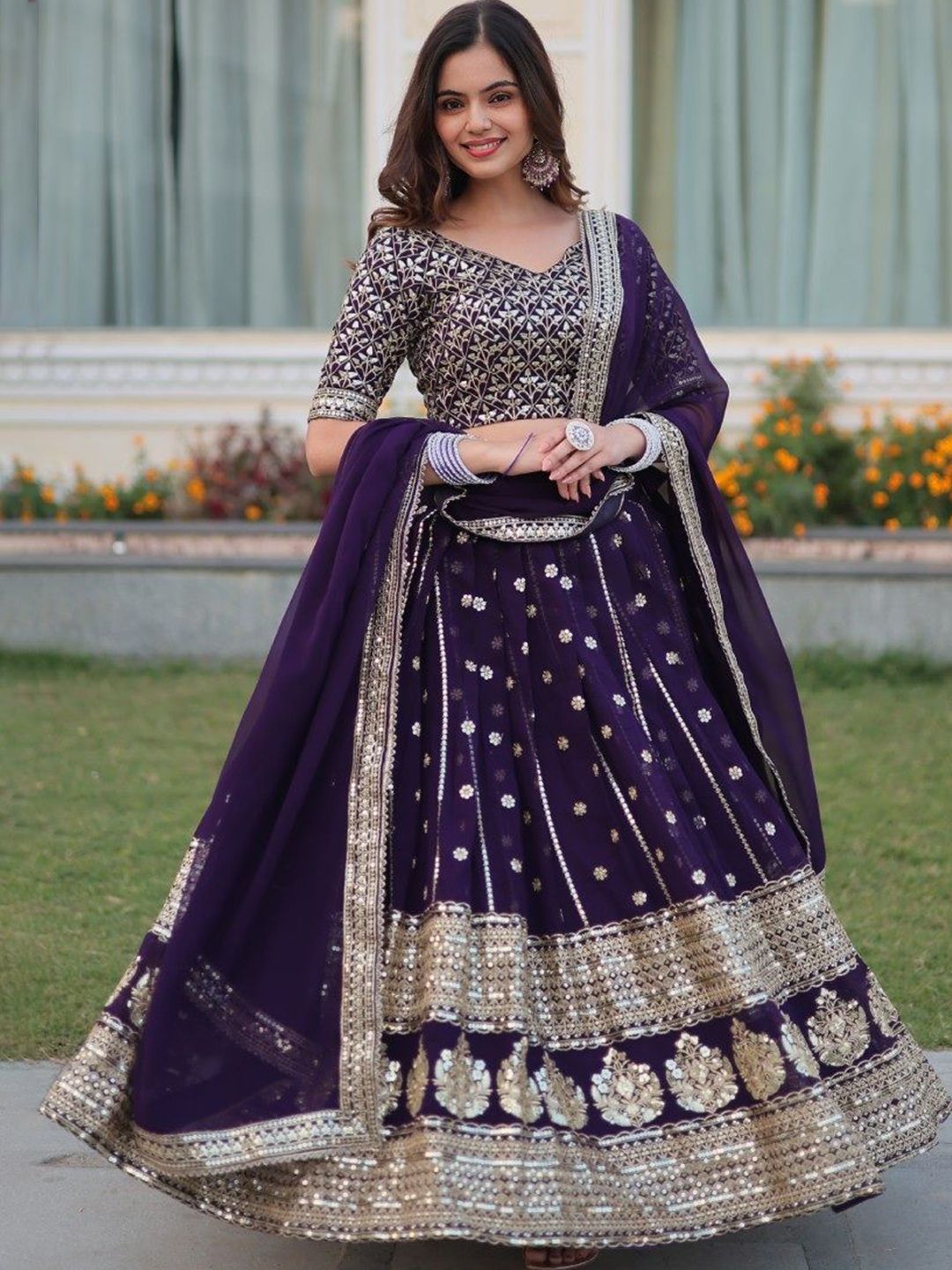 NEEL ART Embroidered Sequinned Semi-Stitched Lehenga & Unstitched Blouse With Dupatta