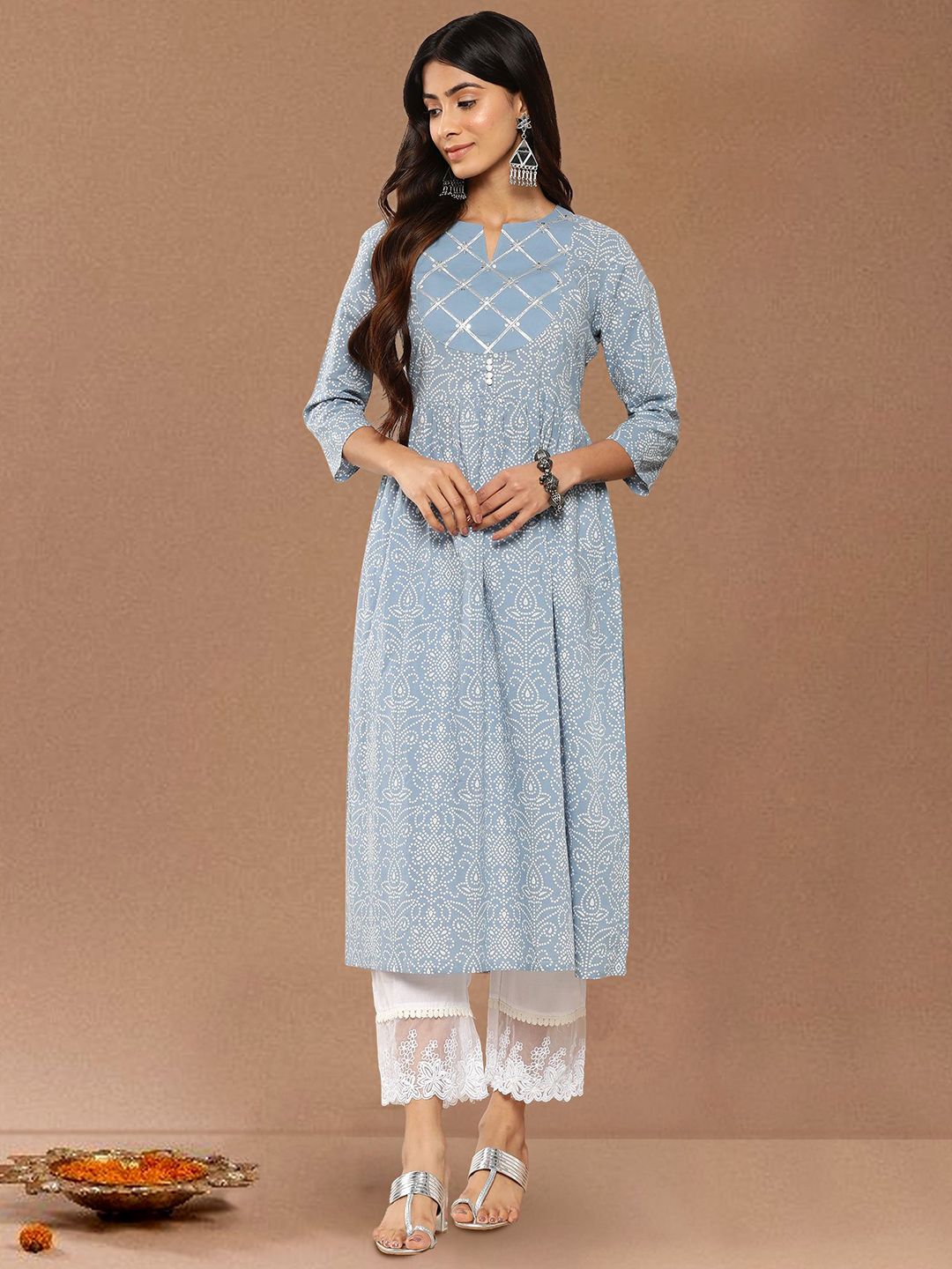 all about you Women Bandhani Printed Screen Print Daily Cotton A-Line Kurta