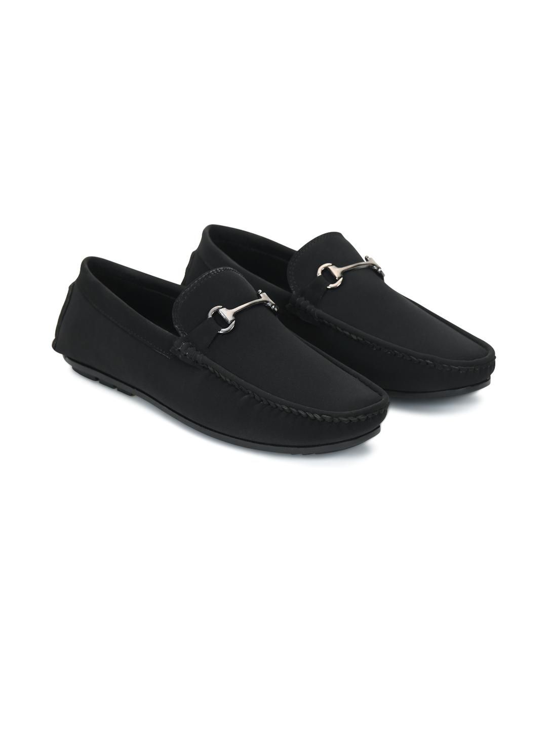 STEPHORN Men Black Horsebit Buckle Suede Finish Loafers
