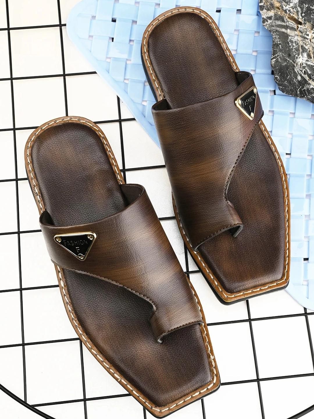 REAL BLISS FOOTWEAR Men Brown Solid Flip Flops