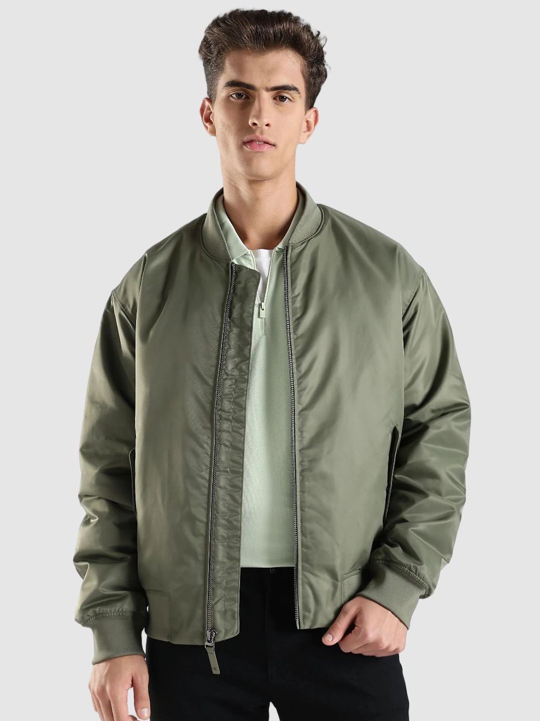 Calvin Klein Jeans Men Stand Collar Solid Bomber Jacket