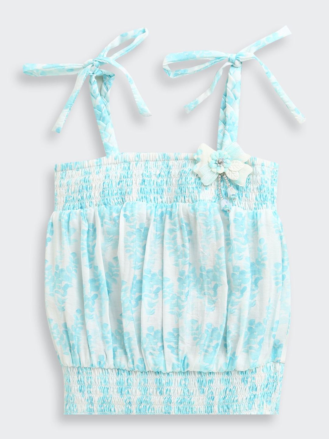 Tiny Girl Girls Floral Print Cotton Cinched Waist Crop Top