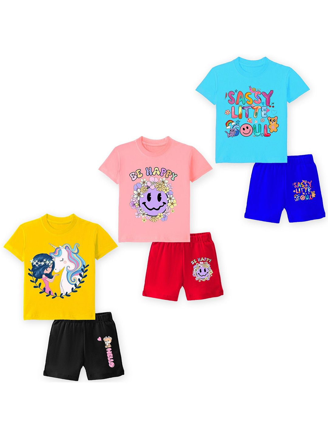 YK Kids Pack Of 3 Printed Short Sleeves T-shirt With Shorts