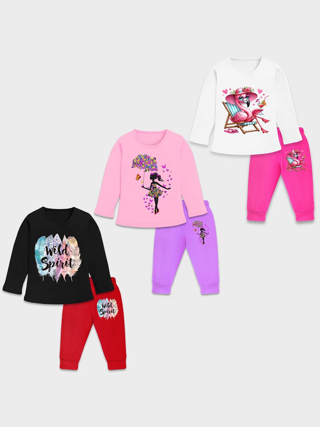 YK Kids Pack Of 3 Graphic Printed Round Neck T-shirts With joggers
