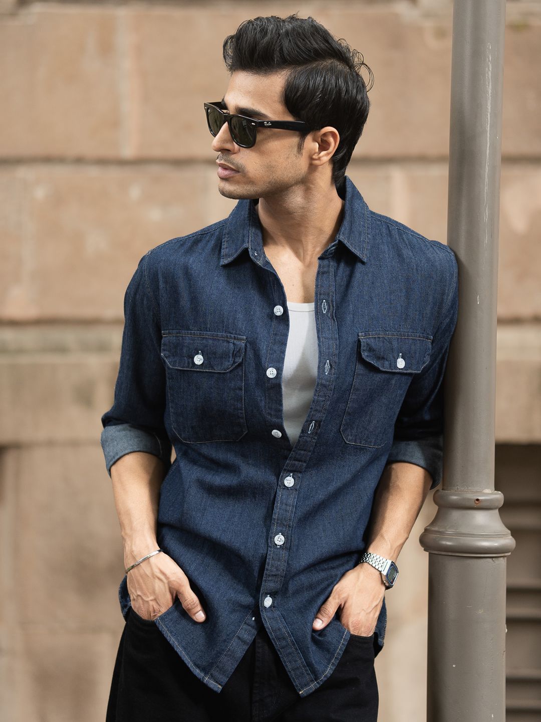 Powerlook Men Solid Spread Collar Pure Cotton Casual Shirt