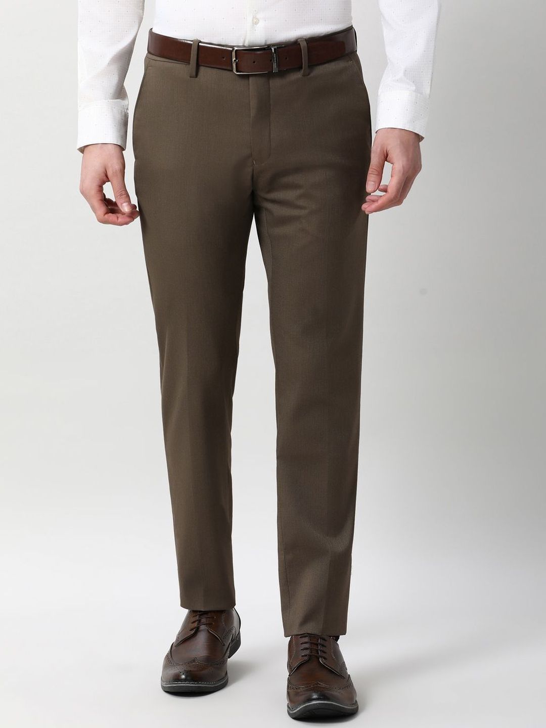 Peter England Elite Men Textured Slim Fit Formal Trousers