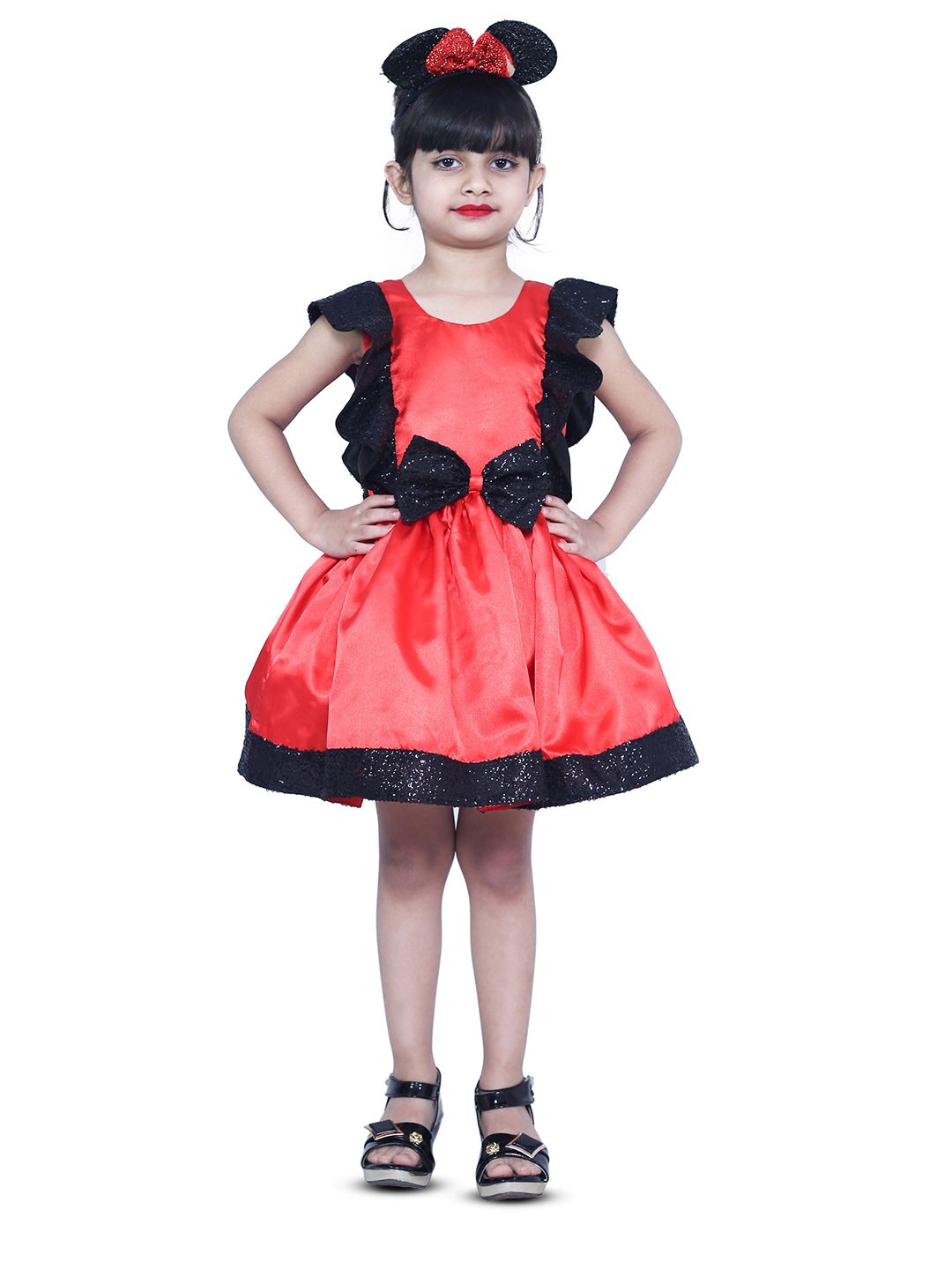 BAESD Girls Embellished Bow Satin Fit and Flare Dress