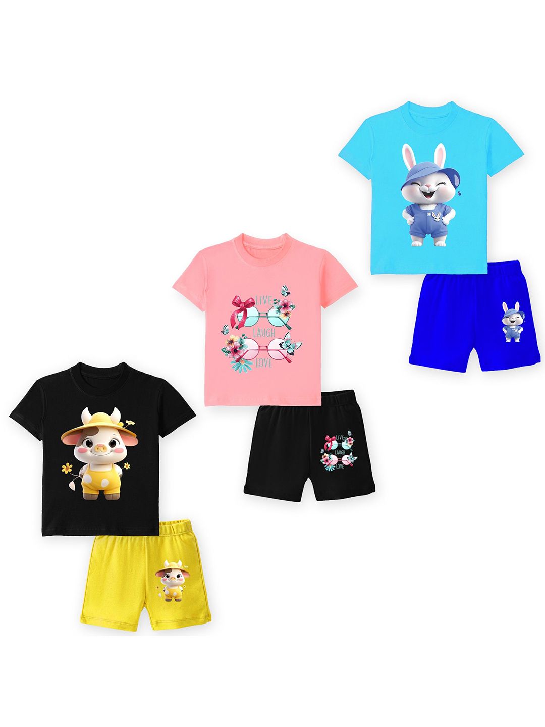 YK Kids Pack Of 3 Printed Short Sleeves T-shirts With Shorts