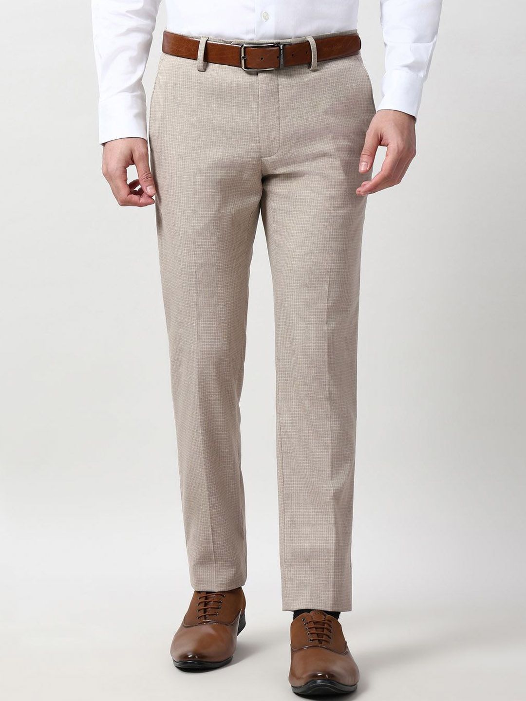 Peter England Elite Men Slim Fit Mid-Rise Formal Trousers