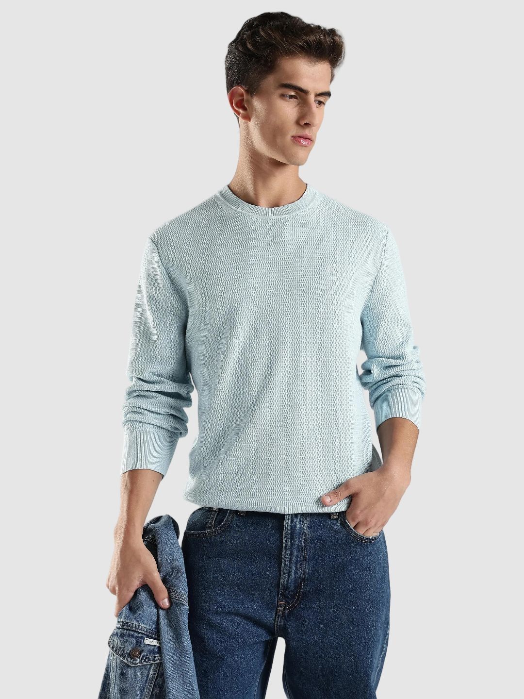 Calvin Klein Jeans Men Textured Regular Fit Cotton Pullover Sweater