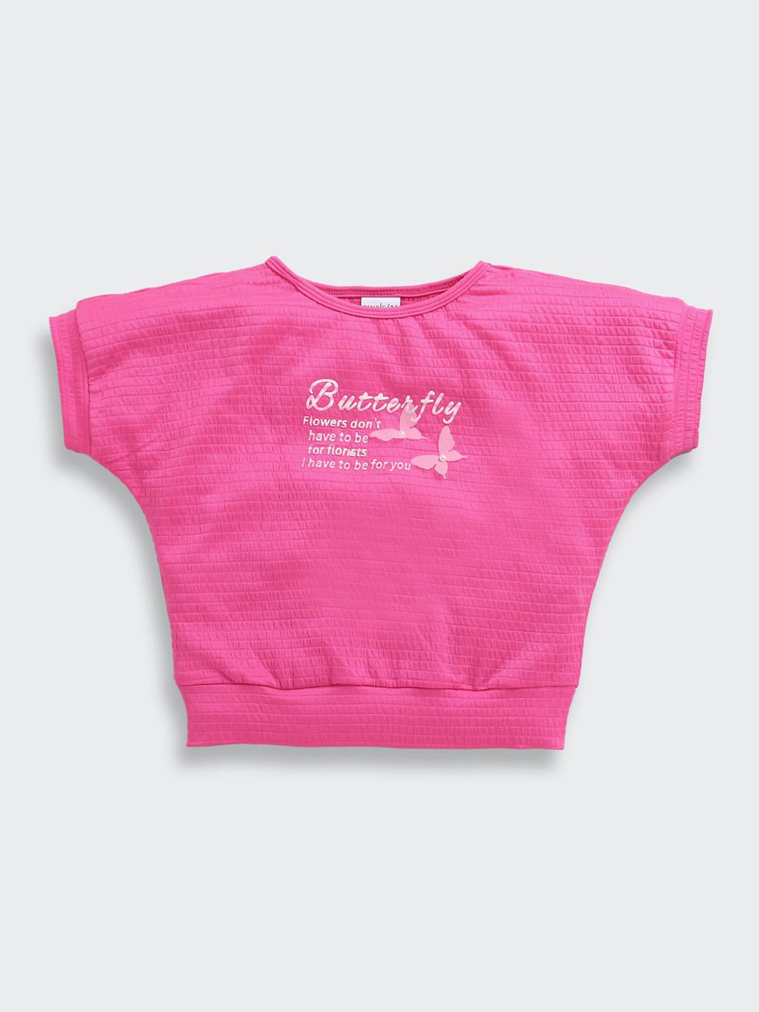 Tiny Girl Typography Printed Round Neck Extended Sleeves Crop Top