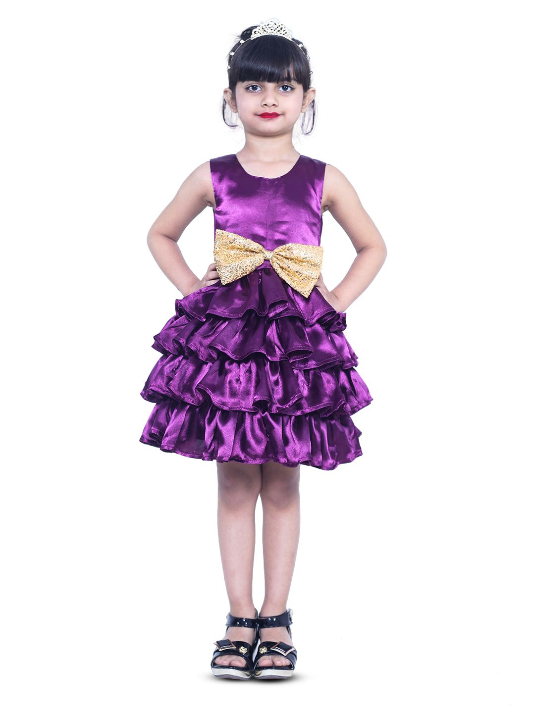BAESD Girls Satin Layered Fit and Flare Dress