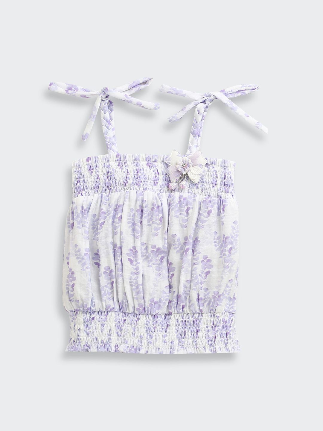 Tiny Girl Girls Floral Printed Smocked Cotton Cinched Waist Crop Top