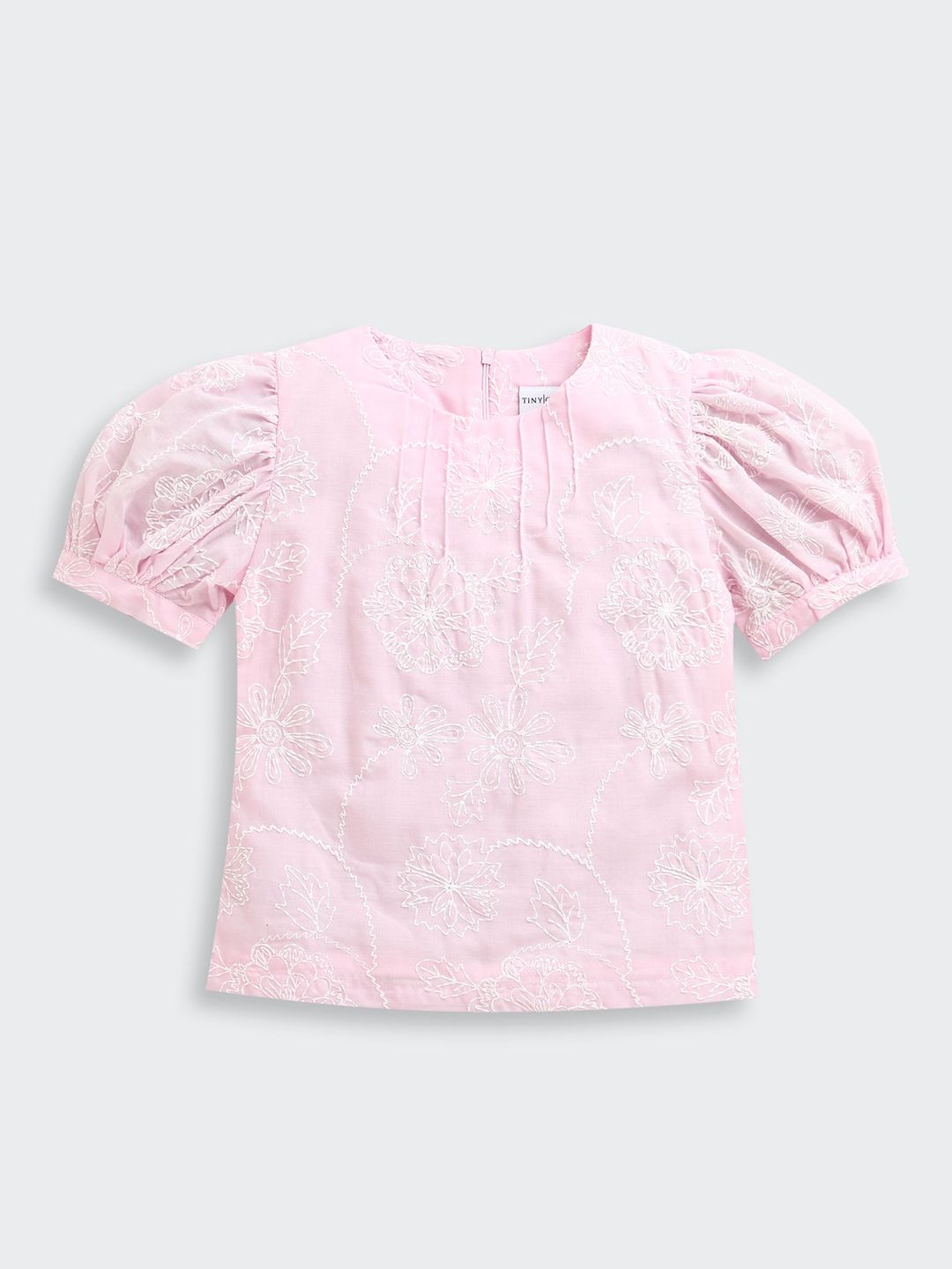 Tiny Girl Floral Embroidered Puff Sleeve Cotton Top