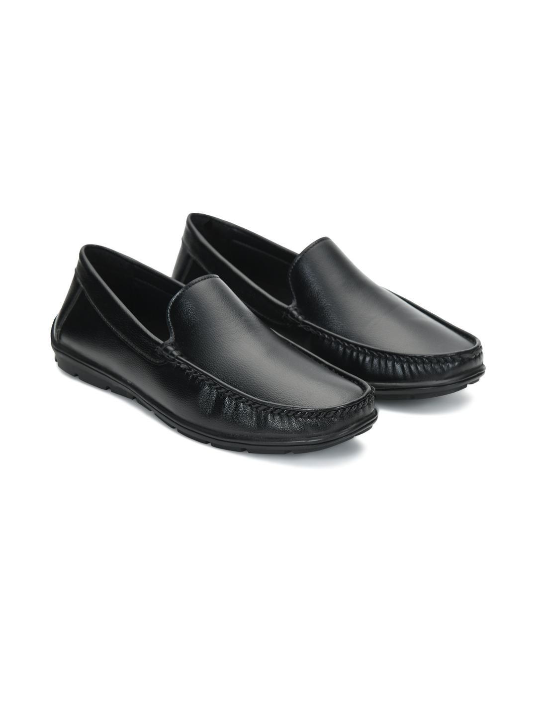 STEPHORN Men Black Solid Synthetic Leather Slip-On Loafers