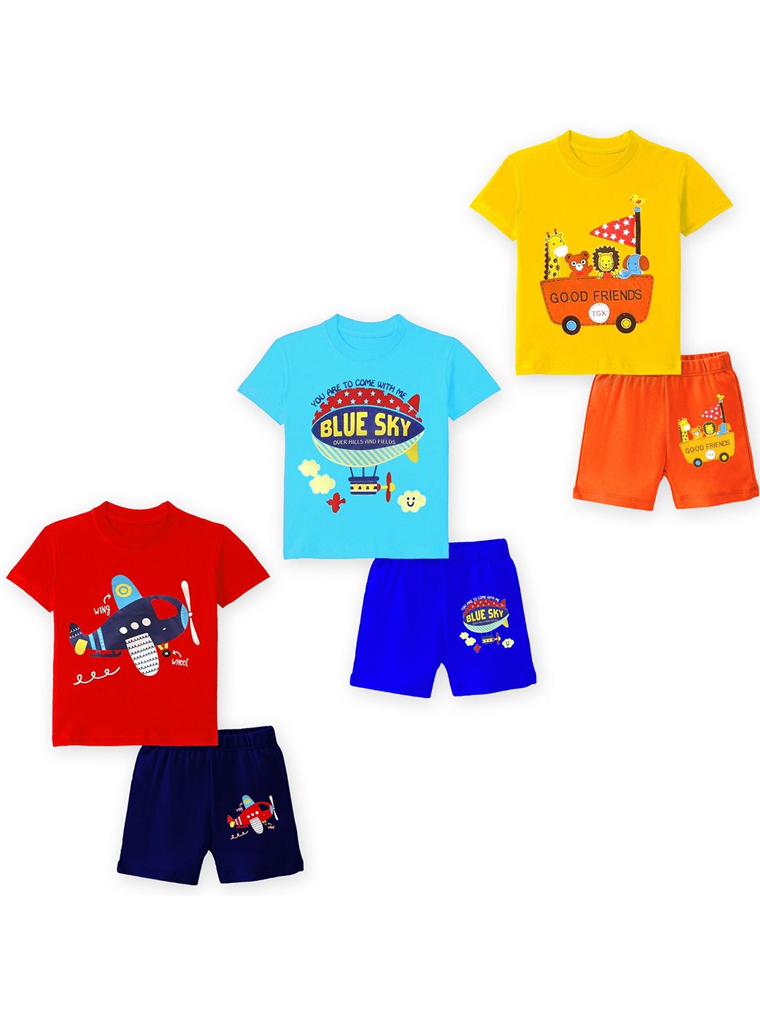 YK Kids Pack Of 3 Printed Short Sleeves T-shirts With Shorts