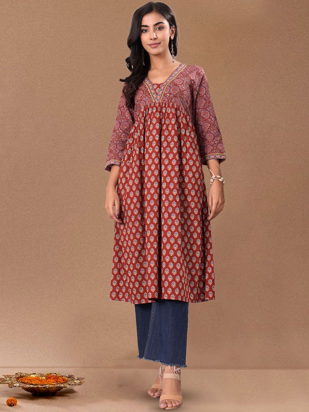 all about you Women Bandhani Printed Anarkali Kurta