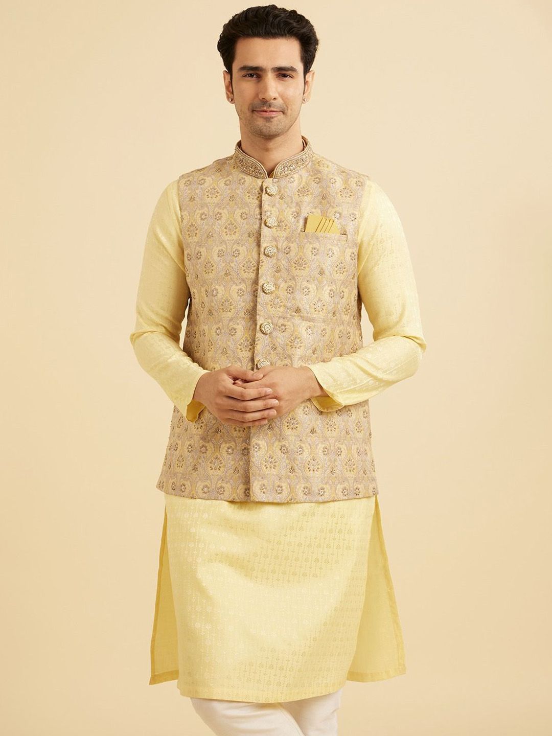 Manyavar Mem Embroidery Moti Work Nehru Jacket