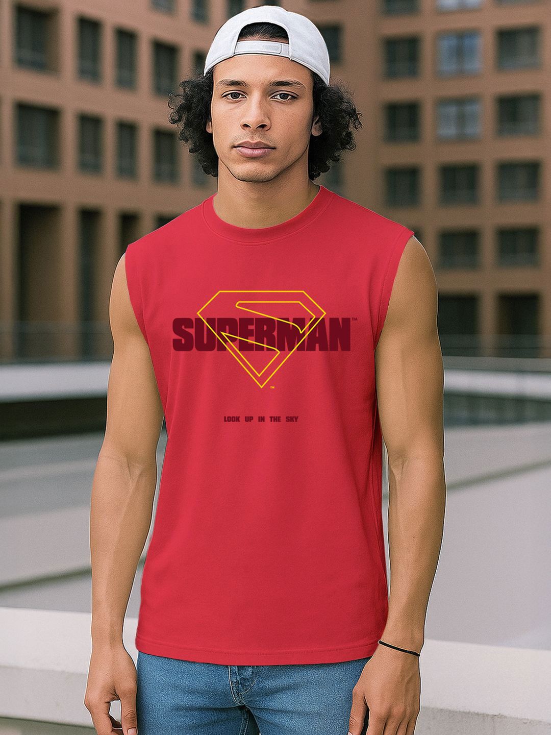 Bewakoof Superman Printed Oversized Cotton Gym Vest