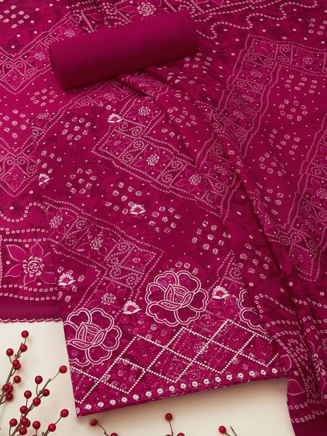 Soch Bandhani Printed Sequinned Unstitched Dress Material