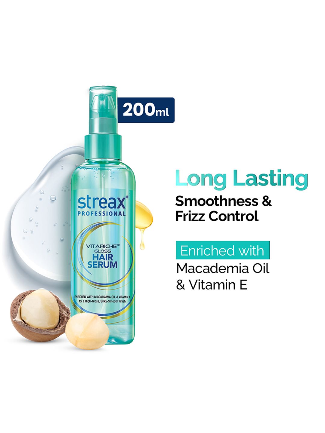 Streax Professional Vitariche Gloss Hair Serum for All Hair Types - 200 ml