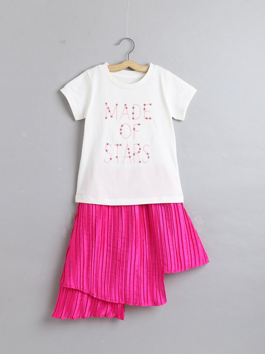 YK Girls Printed Round Neck Top With Skirt