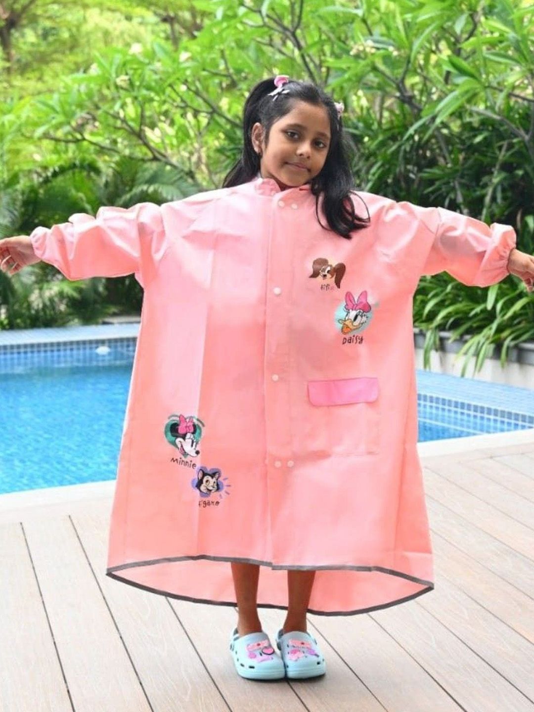 Yellow Bee Girls Printed Hooded Rain Jacket