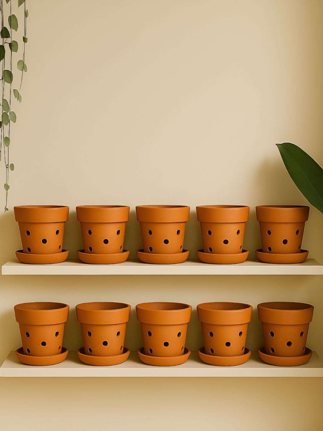 The handicraftian Gamala Orchid 10 Pieces Orange Terracotta Small Planters