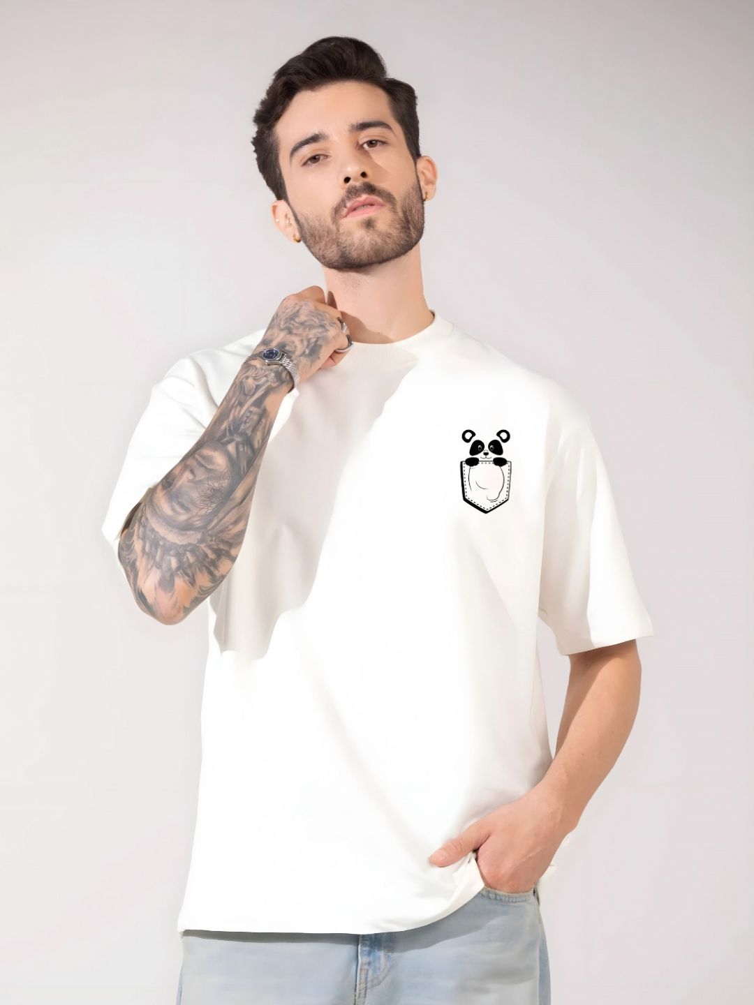 KAIDO Graphic Printed Round Neck Drop-Shoulder Sleeves Cotton Oversized T-shirt