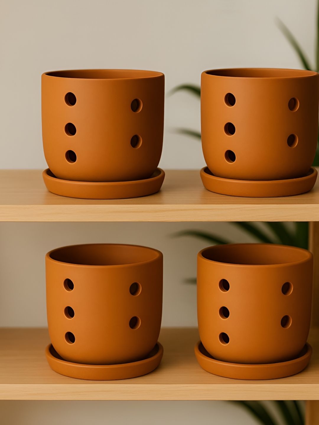 The handicraftian Autumn Orchid 4 Pieces Orange Terracotta Small Planters